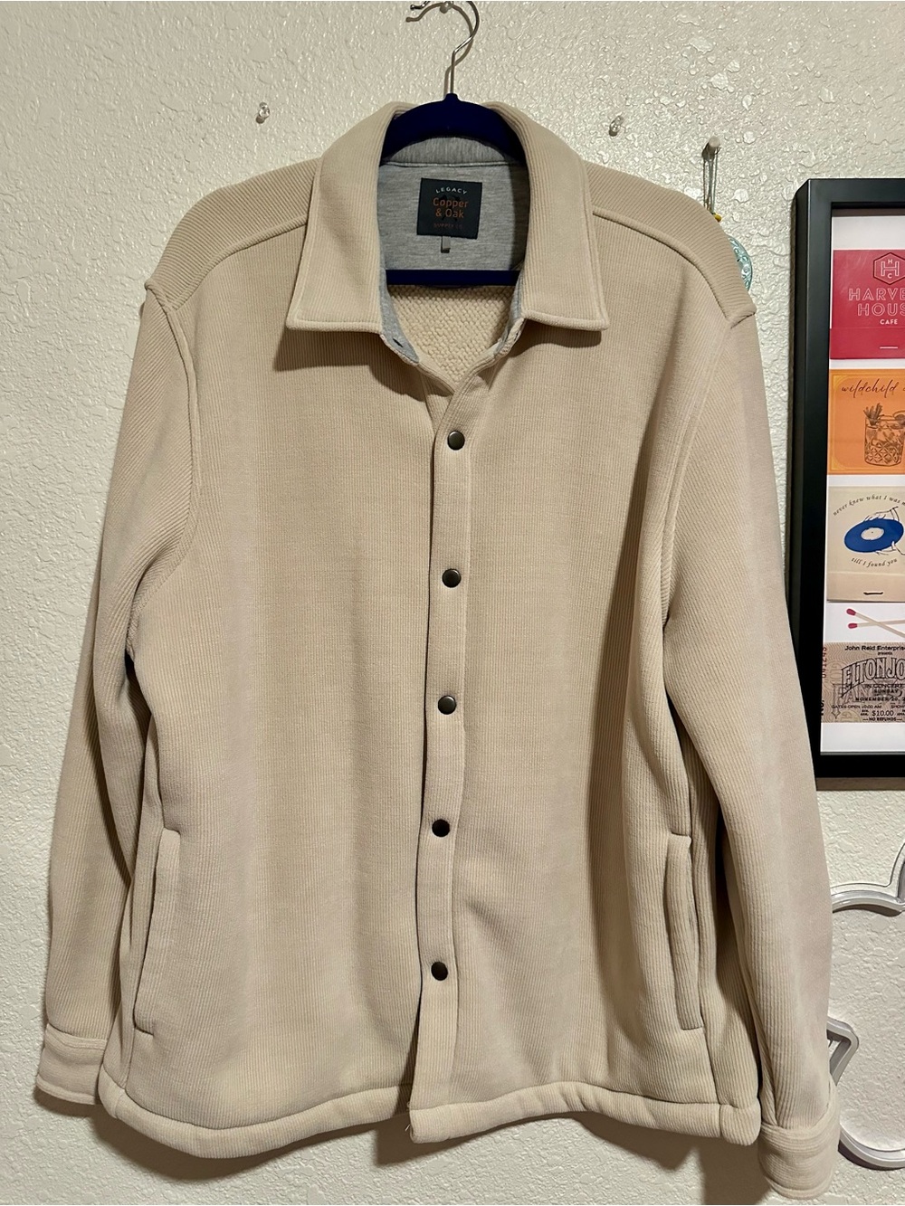 Light Beige Snap-Front Fleece Jacket
